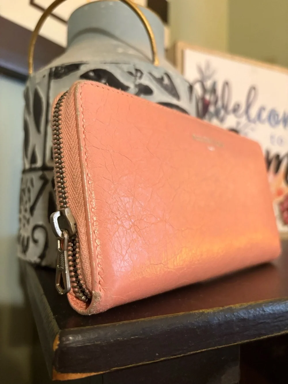 🩷 Balenciaga Coral Pink Leather Zip-Around Wallet